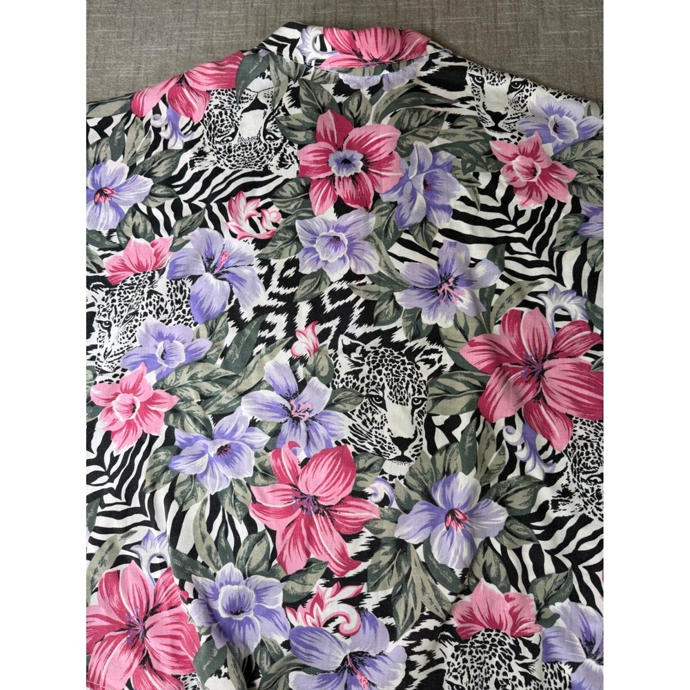 Ms Caribou Vintage Safari Print Floral Blouse 2X Leopard Zebra Tropical Pink 90s - Picture 9 of 9